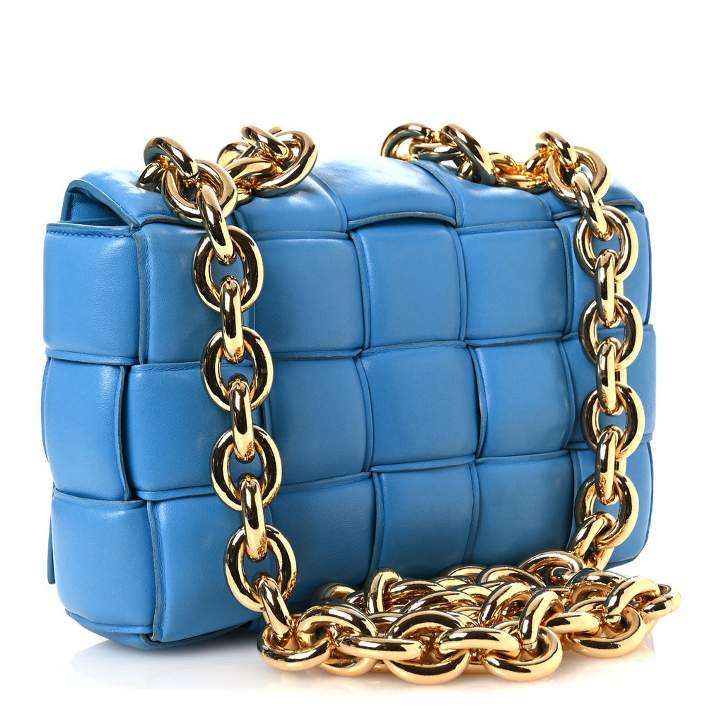 Lambskin Maxi Intrecciato Padded Chain Cassette Crossbody Bag Swimming Pool