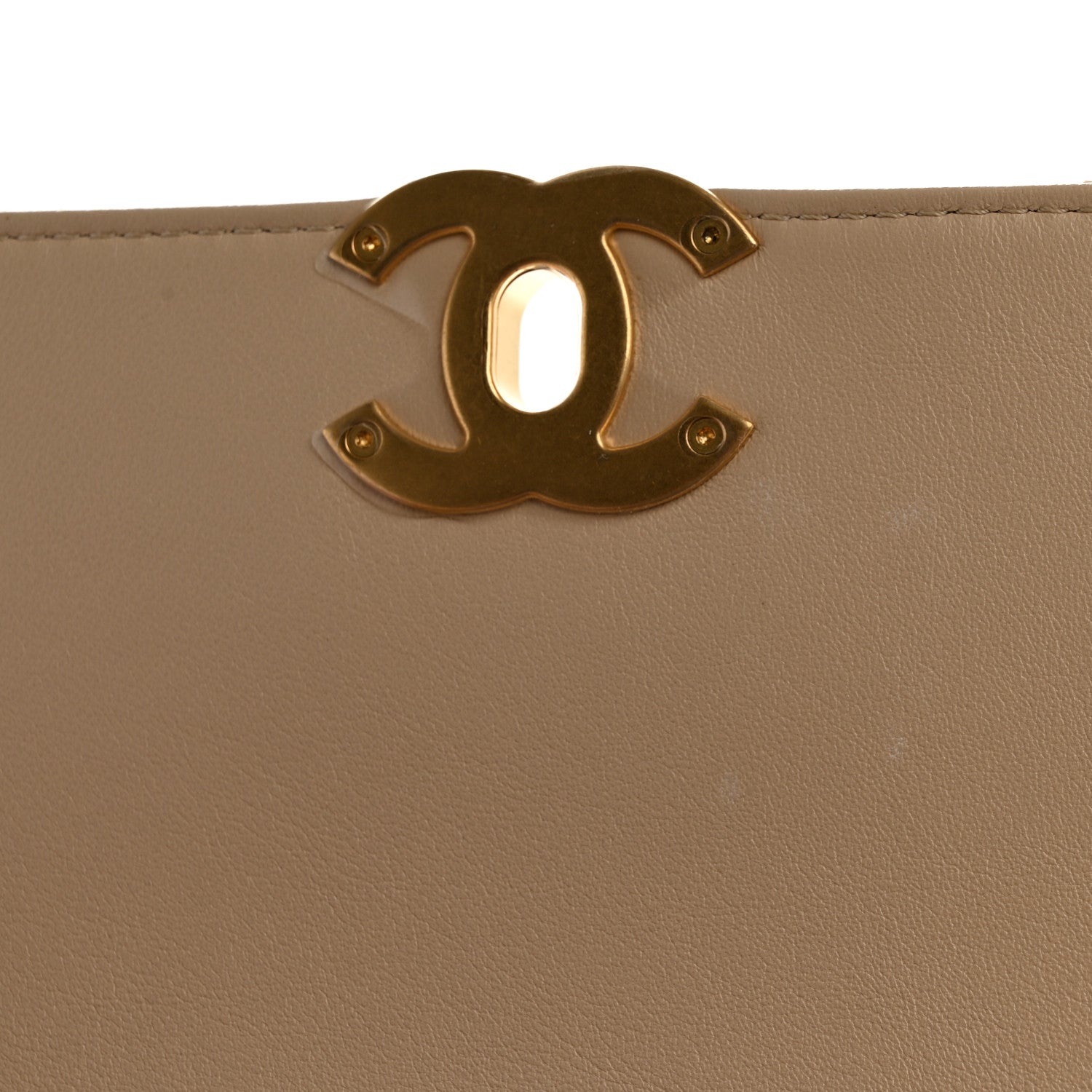 Calfskin Stitched Flap Top Handle Beige