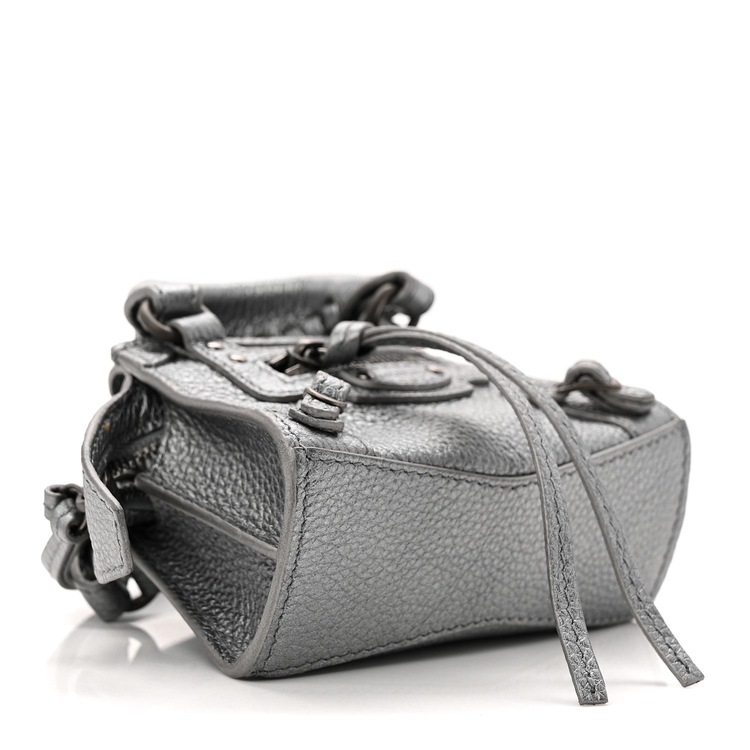 Metallic Grained Calfskin Neo Classic Hardware Super Nano City Crossbody Silver