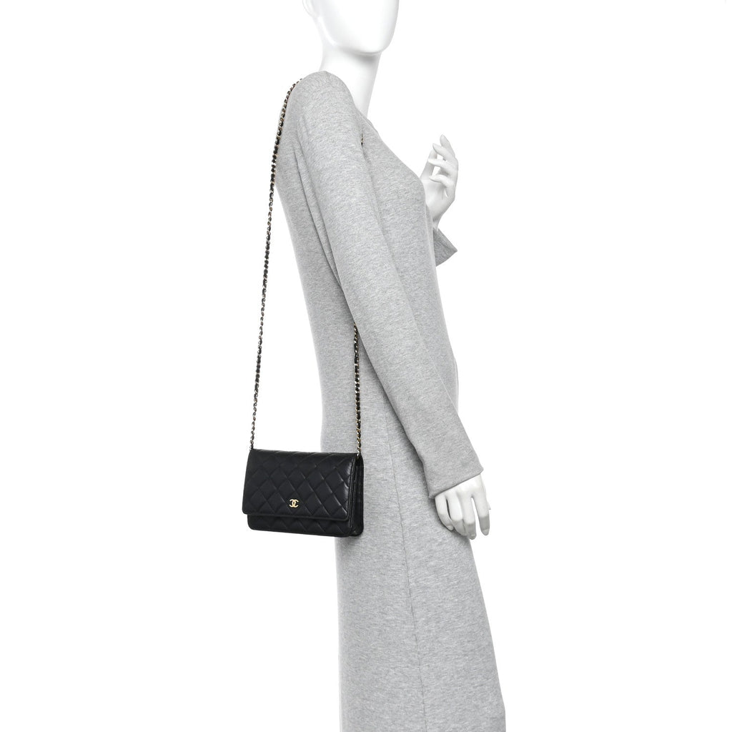 Lambskin Quilted Wallet On Chain WOC Black