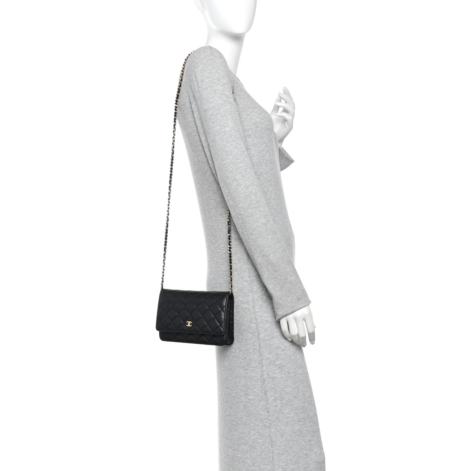 Lambskin Quilted Wallet On Chain WOC Black