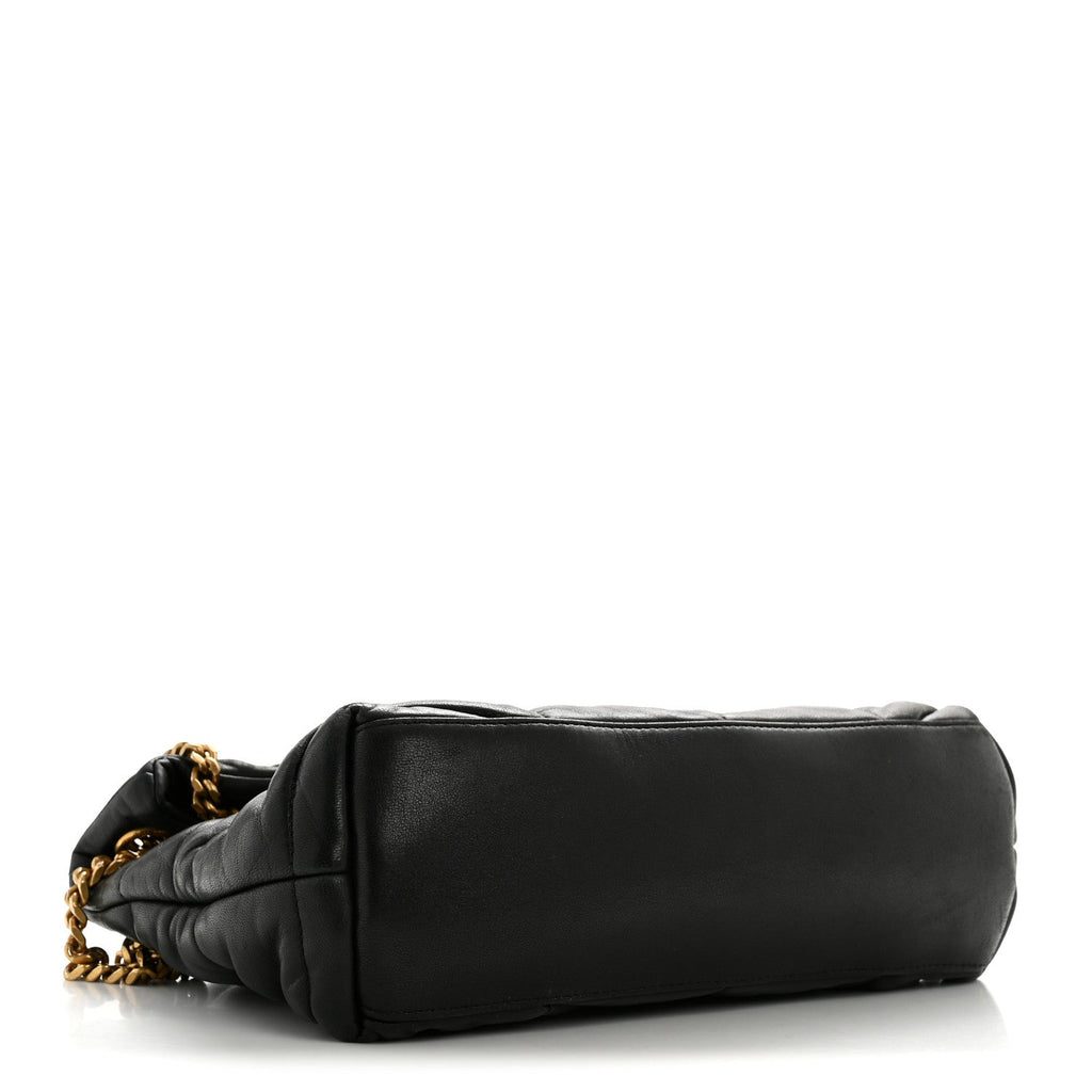 Lambskin Quilted Small Loulou Puffer Monogram Chain Satchel Black