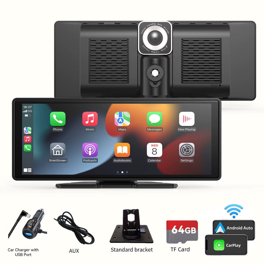 Portable Wireless CarPlay and Android Auto Car Stereo with 10.26-Inch HD Touchscreen, Mirror Link, 64gb Tf Card and Backup Camera