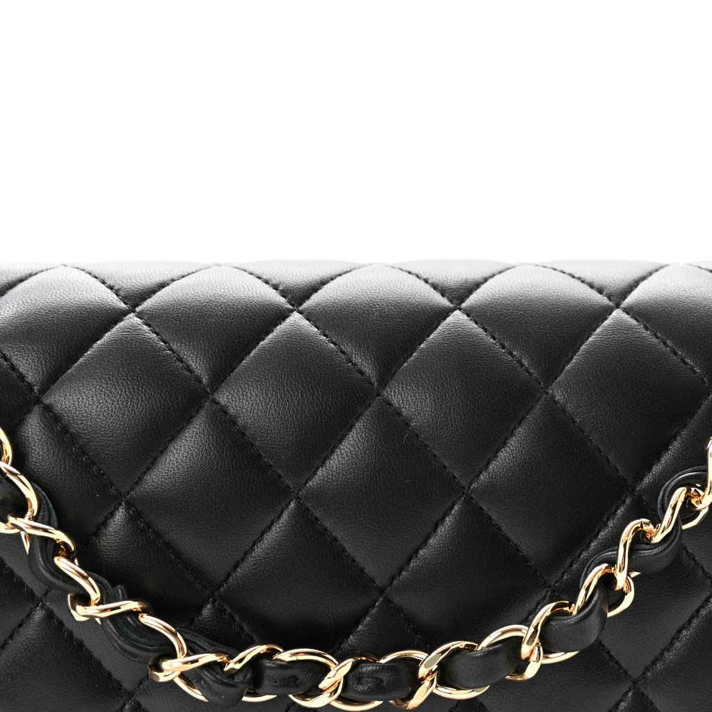 Lambskin Quilted Medium Double Flap Black