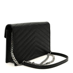 Grain De Poudre Matelasse Chevron Monogram Envelope Chain Wallet Black
