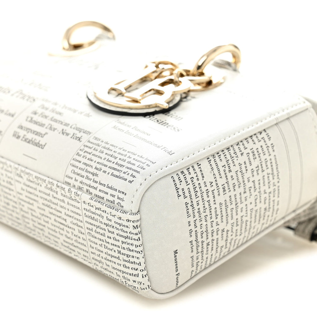 Calfskin Newspaper Printed Small Lady D-Joy Black White