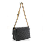 Calfskin Quilted Belt Chain Flap Black