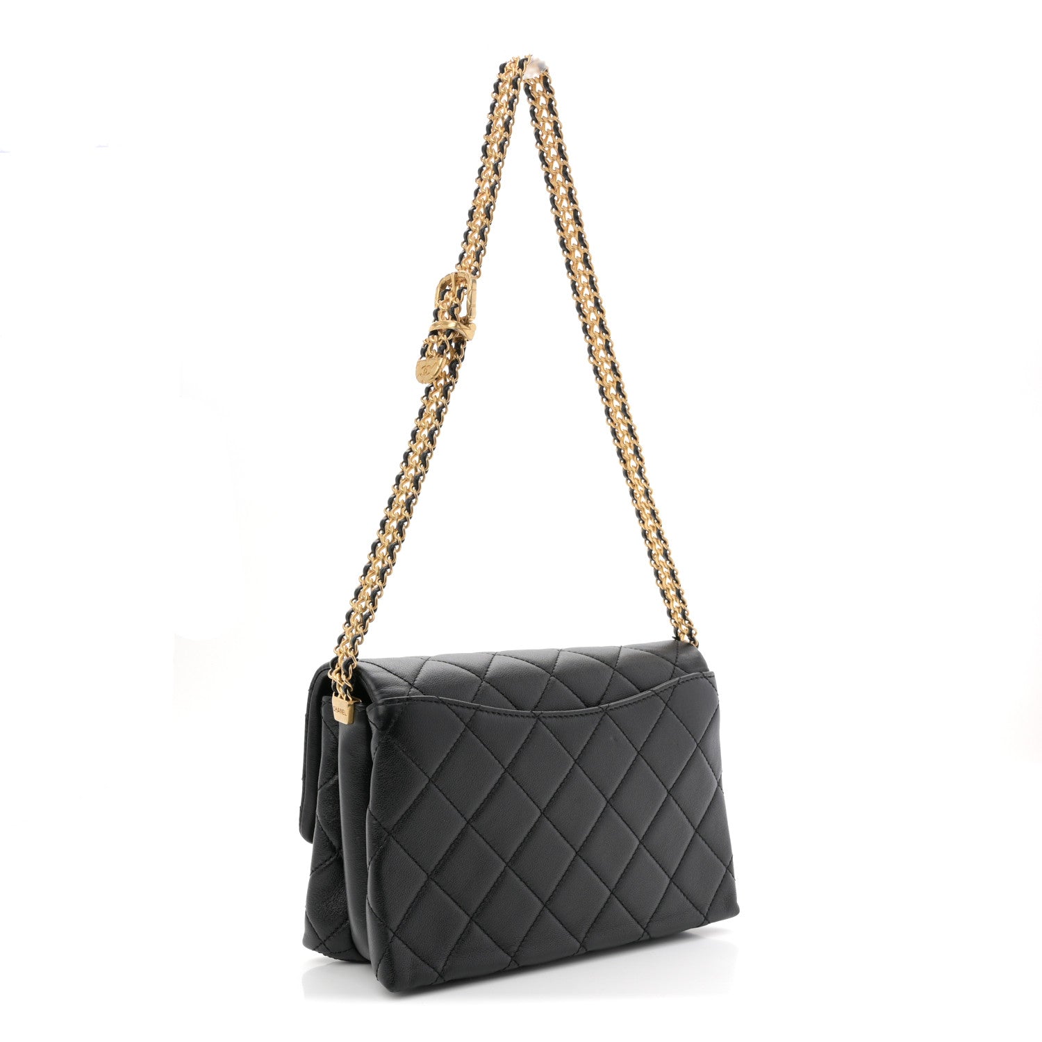 Calfskin Quilted Belt Chain Flap Black