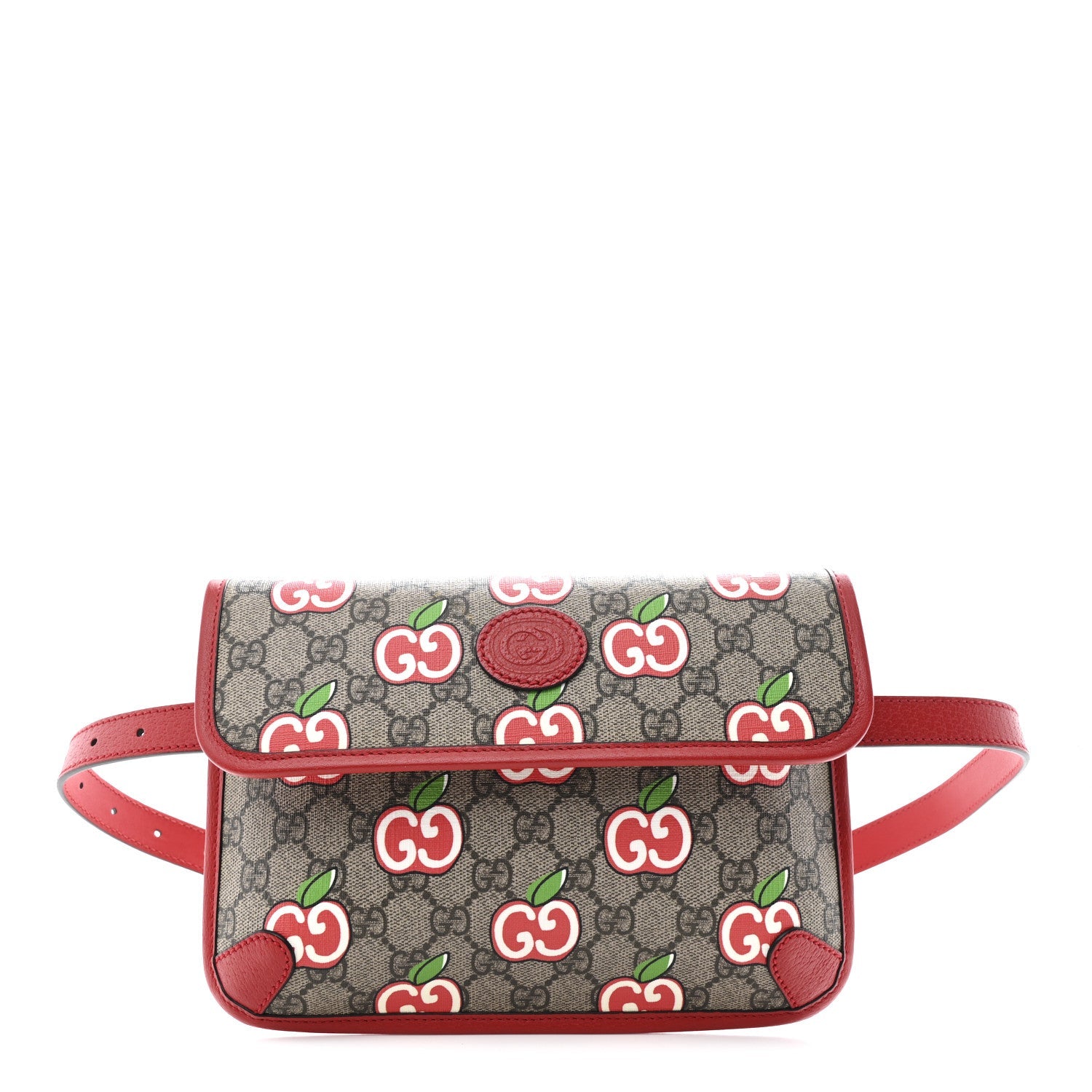 GG Supreme Monogram Apple Interlocking G Belt Bag Beige Multicolor Lobster Red