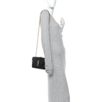 Grain De Poudre Textured Mixed Matelasse Triquilt Small Monogram Satchel Black