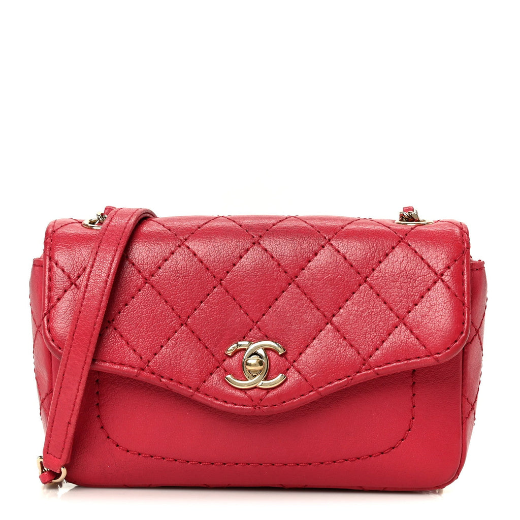 Goatskin Quilted Coco Curve Flap Messenger Flap Red