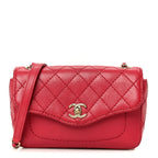Goatskin Quilted Coco Curve Flap Messenger Flap Red