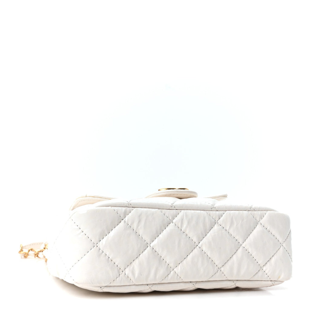 Shiny Crumpled Calfskin Quilted Small Wavy CC Hobo White