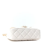 Shiny Crumpled Calfskin Quilted Small Wavy CC Hobo White