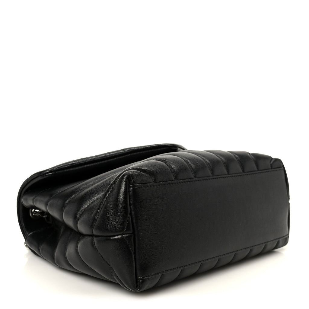 Calfskin Y Quilted Monogram Small Loulou Chain Satchel Black