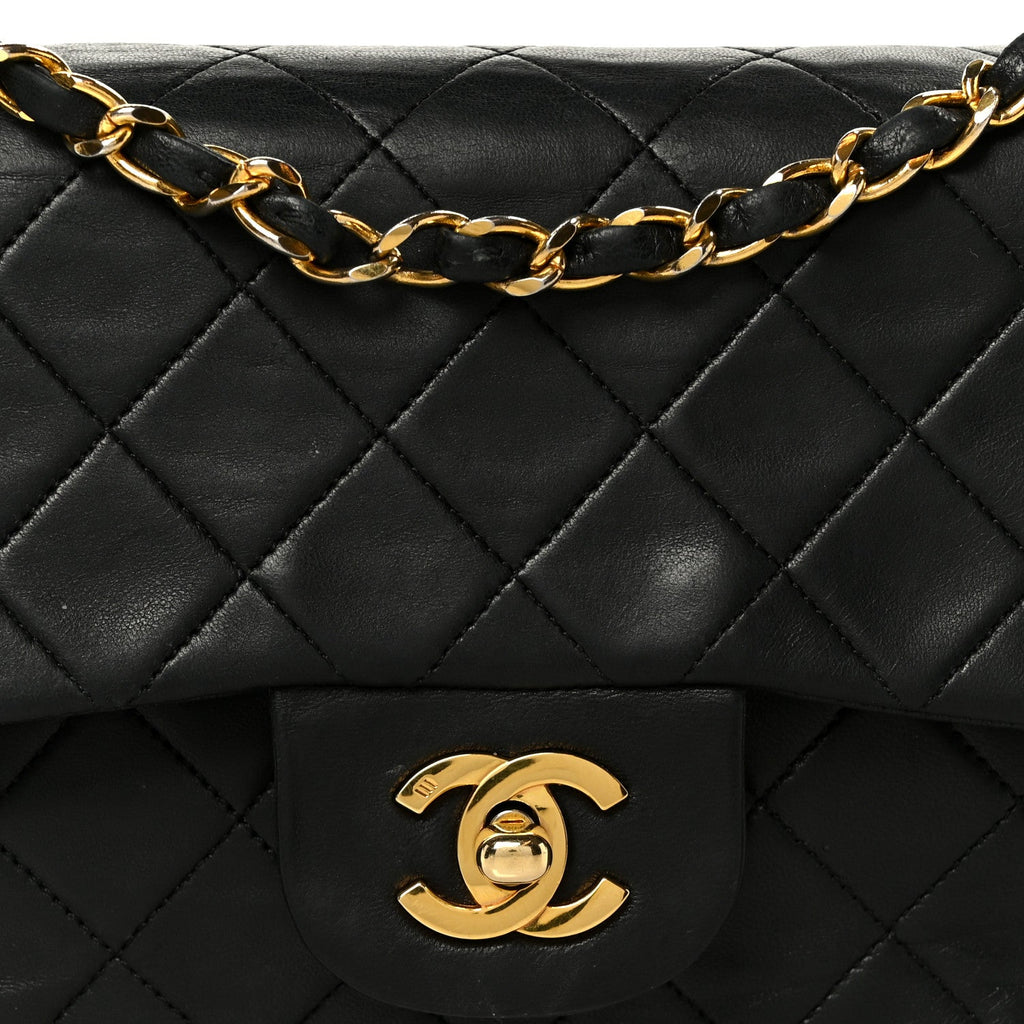 Lambskin Quilted Small Double Flap Black
