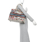 Canvas Embroidered Large Zodiac Book Tote Latte Multicolor