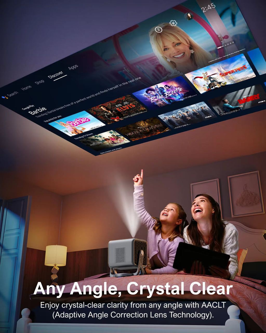 1080P Full HD Portable Projector with 4K Support, 90° Gimbal, Smart Android 11.0, 5G WiFi, and Bluetooth for Home Theater Use