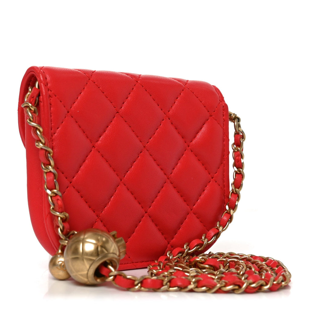 Lambskin Quilted Pearl Crush Waist Bag Red