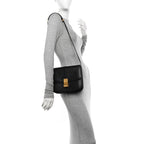 Snakeskin Medium Classic Box Flap Bag Black