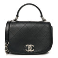 Calfskin Stitched Small Ring My Bag Flap Crossbody Bag Black