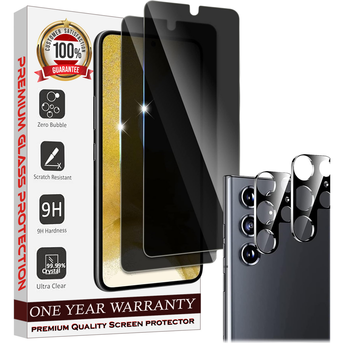 Entronix Anti-Spy Privacy Screen Protector & Camera Lens Protector Compatible with Galaxy S21 Ultra - 4-Piece Combo