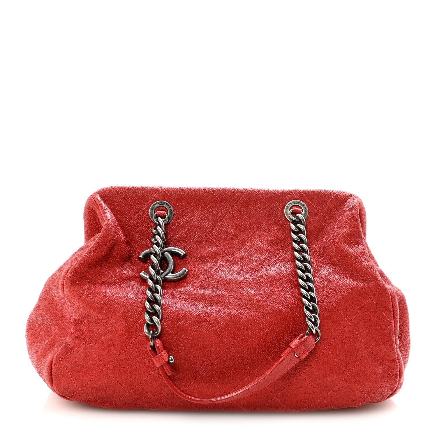 Caviar Quilted Frame CC Shopping Tote Red