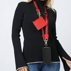 Women's Clip And Carry Crossbody Phone Strap Carrier Pouch Wallet Preppy Stripe In Red Black