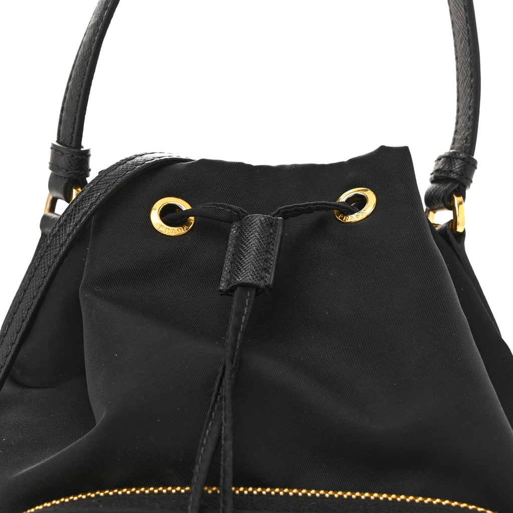 Saffiano Tessuto Nylon Mini Bucket Crossbody Bag Black