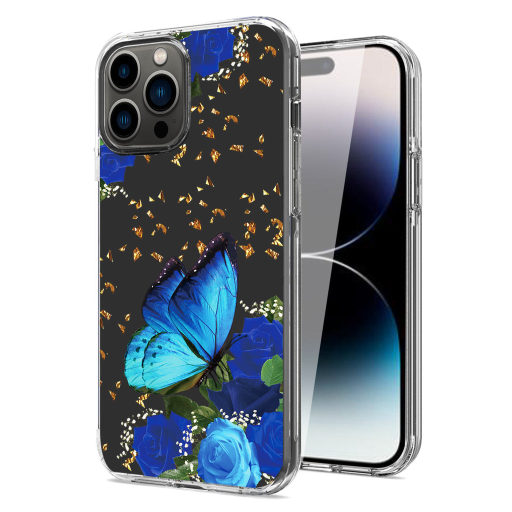 Pressed Dried Flower Design Phone Case For Iphone 14 Pro In Blue