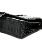 Shiny Calfskin Monochrome Crocodile Embossed Hourglass Chain Bag Black