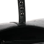 Shiny Crinkled Calfskin Studded Saddle Bag Black