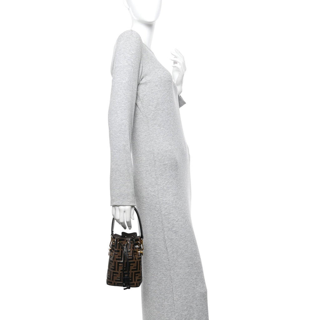 Vitello Liberty F is Fendi Bi-Color FF 1974 Embossed Mini Mon Tresor Bucket Bag Maya Black