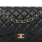 Lambskin Quilted Jumbo Double Flap Black