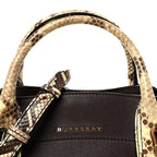 Grainy Calfskin Snakeskin Small Milton Satchel  Brown Natural