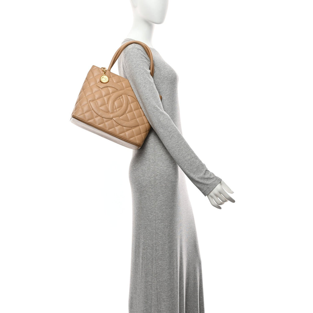 Caviar Quilted Medallion Tote Beige