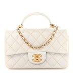 Iridescent Lambskin Quilted Mini Top Handle Rectangular Flap White