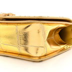 Metallic Calfskin Crocodile Embossed Graffiti Medium Cocodile Boy Flap Gold
