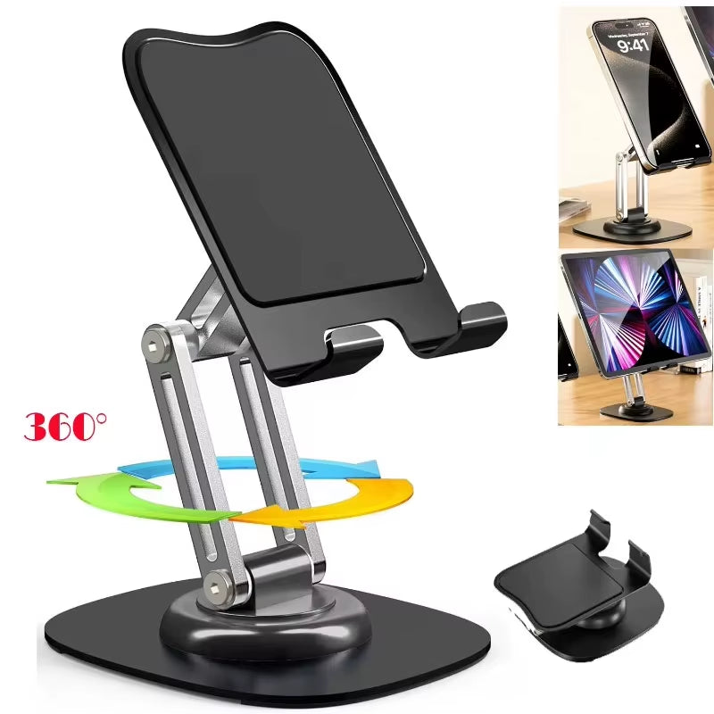 360° Rotating Portable Tablet and Phone Holder - Folding Lazy Desktop Stand for iPad, iPhone, and Xiaomi Devices