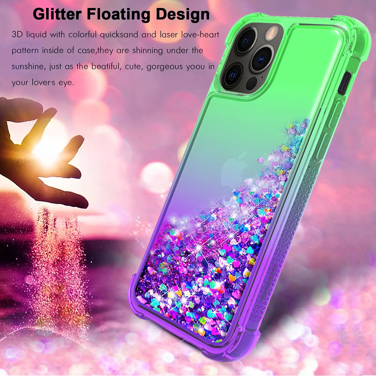 Shiny Flowing Glitter Liquid Bumper Case For Apple Iphone 12 Pro Max In Green