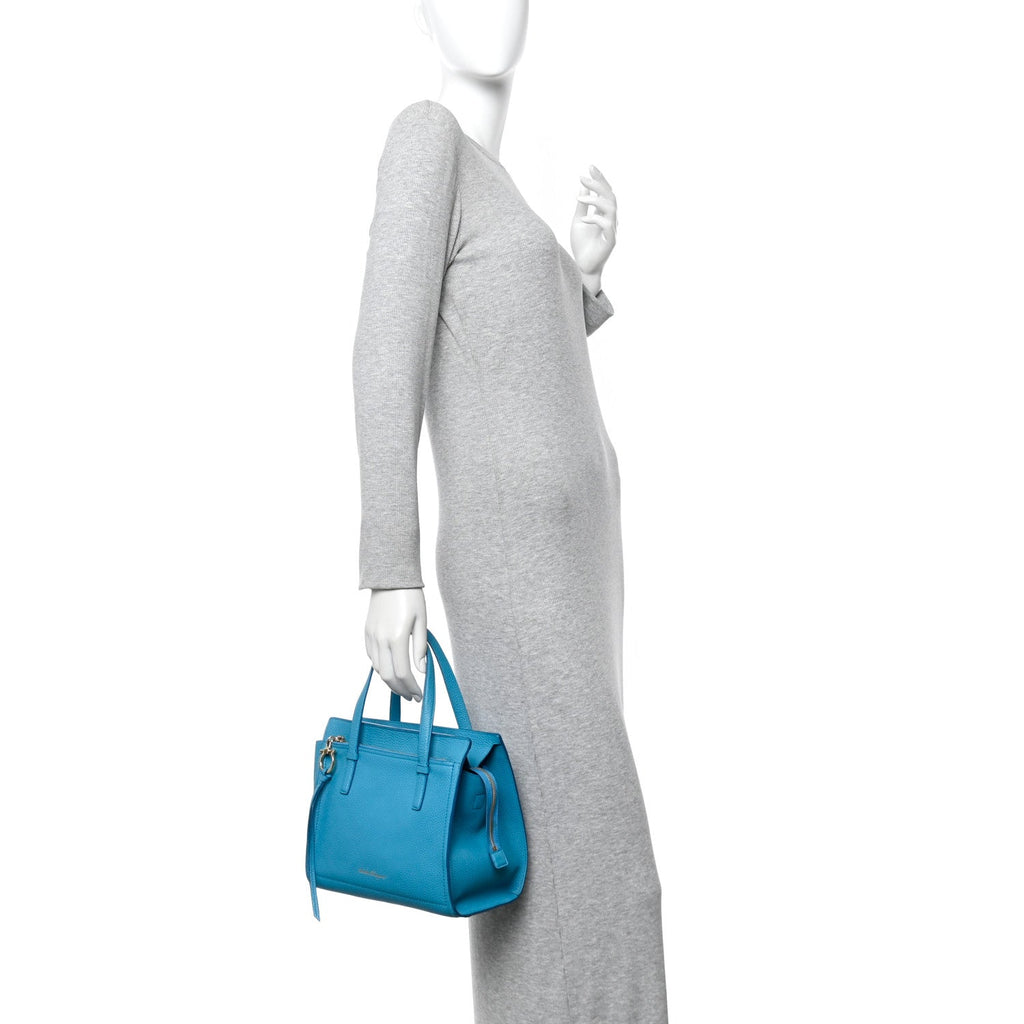 Hammered Calfskin Double Handle Small Amy Tote Turquoise