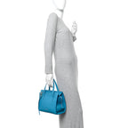 Hammered Calfskin Double Handle Small Amy Tote Turquoise