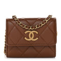 Lambskin Quilted Studded CC Clutch With Chain Brown