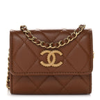 Lambskin Quilted Studded CC Clutch With Chain Brown