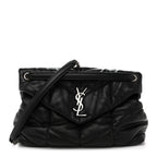 Lambskin Quilted Medium Loulou Puffer Monogram Chain Satchel Black