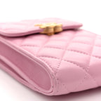Lambskin Quilted Lacquered Chain Phone Holder With Chain Dark Pink