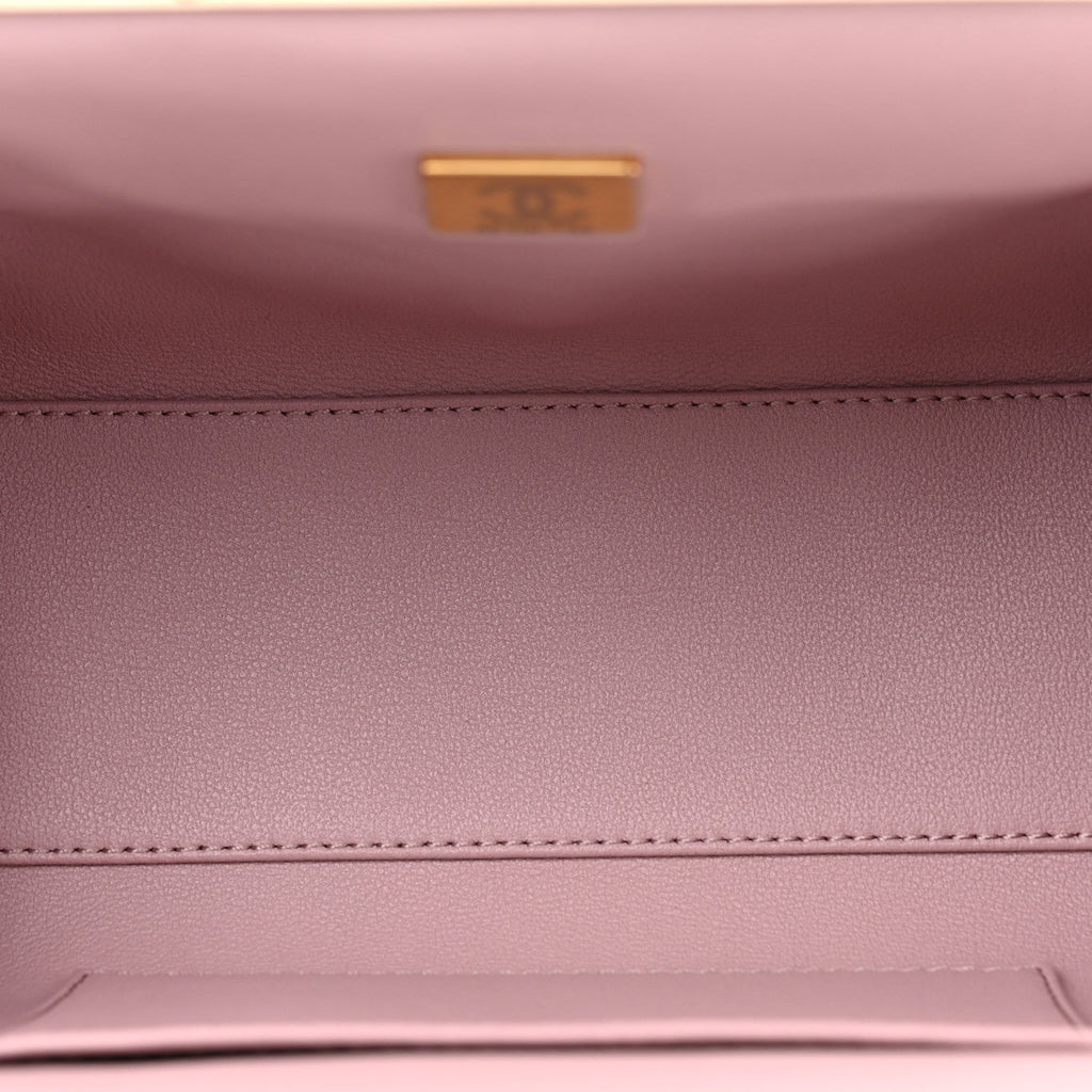Lambskin Quilted Chain Frame Clutch Pink