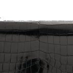 Crocodile Accordion Flap Shoulder Bag Black