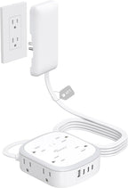 Outlet Cover Extension Cord Flat 6ft, Flat Plug Power Strip with 8 Outlets & 3 USB-C & 1 USB-A Port, 13A/1625W, 1440J Surge Protector, Indoor 3 Prong Flat Wall Plug for Tight Spaces, White