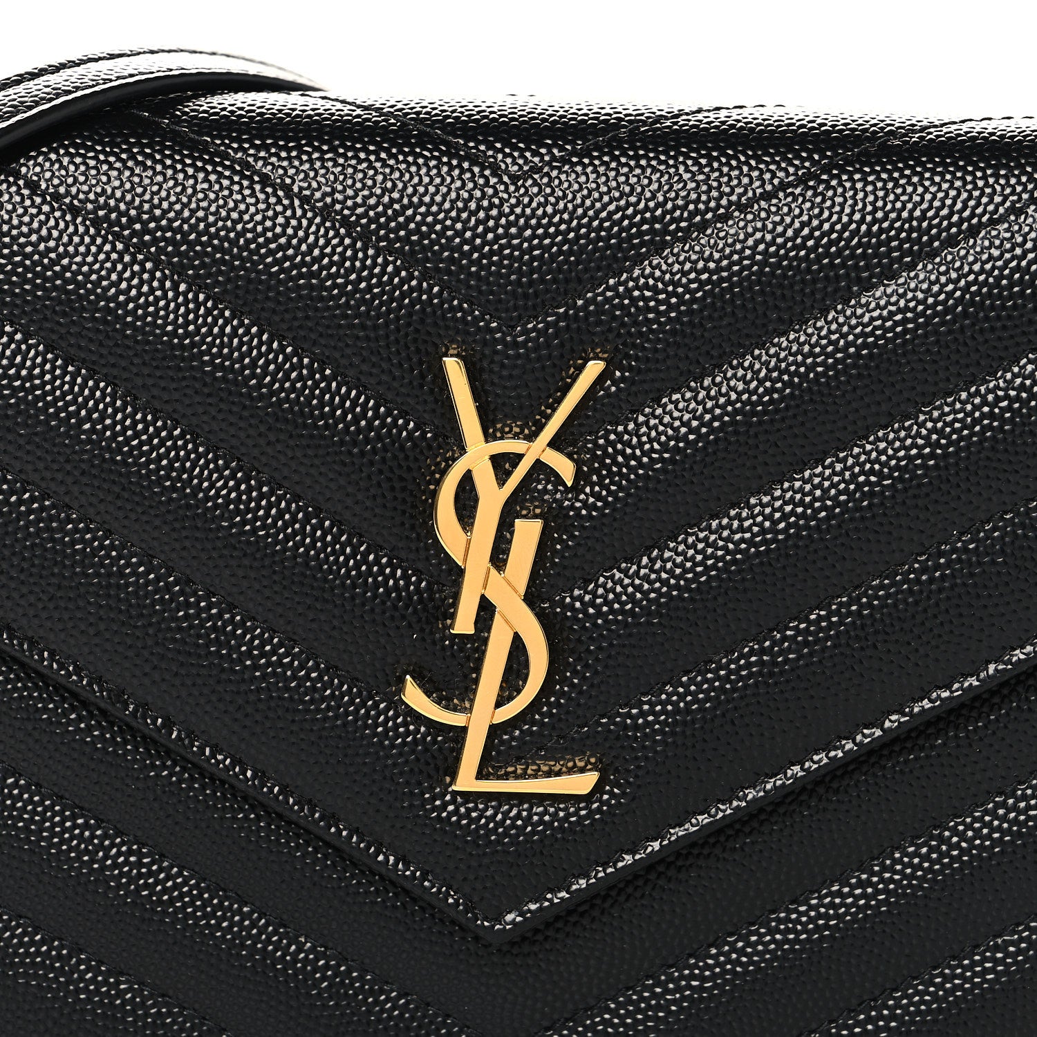 Grain De Poudre Matelasse Chevron Monogram Envelope Chain Wallet Black